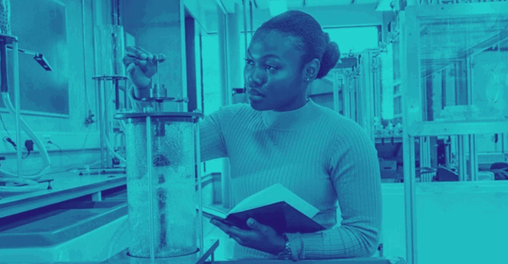 Engineering Zero Blue Duotone Woman Working In Lab