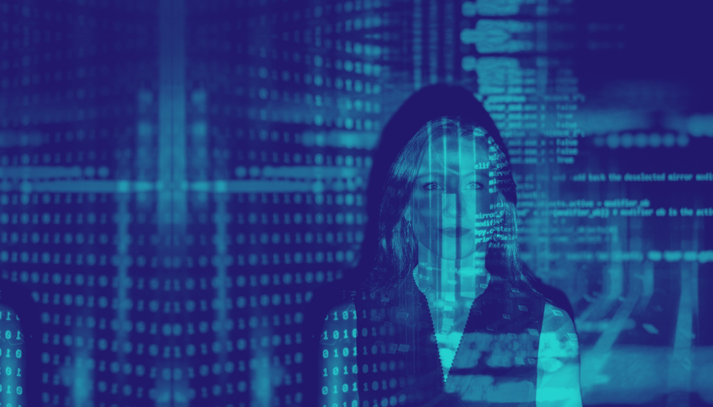 Woman With Digital Projection of a code 